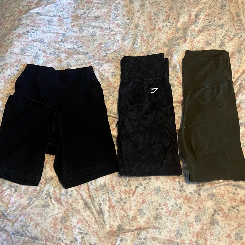 Gymshark Women's Leggings Set - Black, Dark Gray, Olive